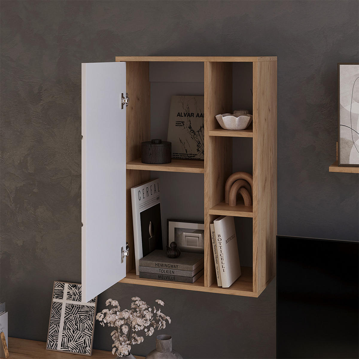 STĚNOVÁ POLICE Berno Zlatá síla dub/bílá - medově dubová, kompozitní dřevo (50.1/78.4/28.3cm) - Vicco