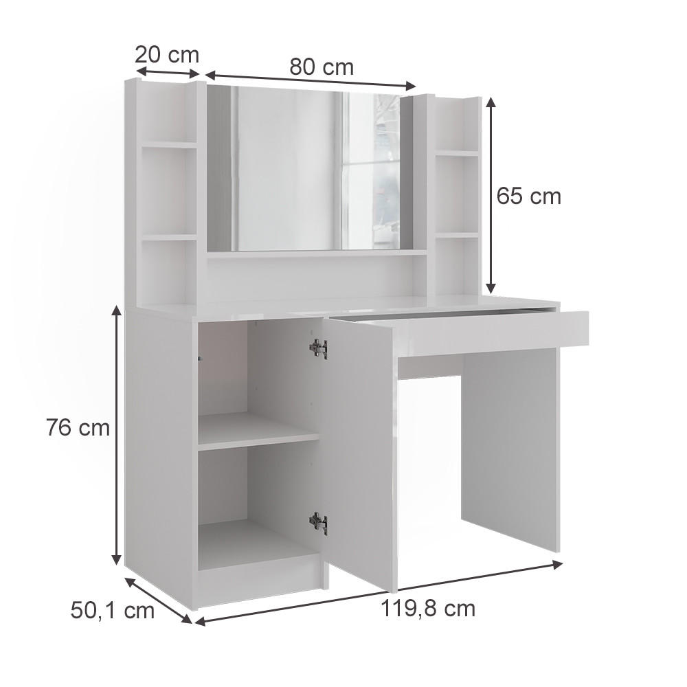SCHMINKTISCH Sherry Weiß/Weiß Hochglanz 119.8 cm 4 Teile - Weiß Hochglanz, Holzwerkstoff (119.8/76/50.1cm) - Vicco