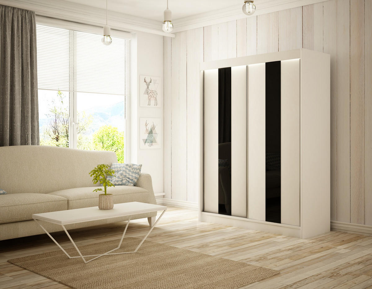 KLEIDERSCHRANK LUKIA - 120 cm - Weiß|Schwarz - Schwarz/Weiß, Holzwerkstoff (120/215/61cm) - ALTDECOR