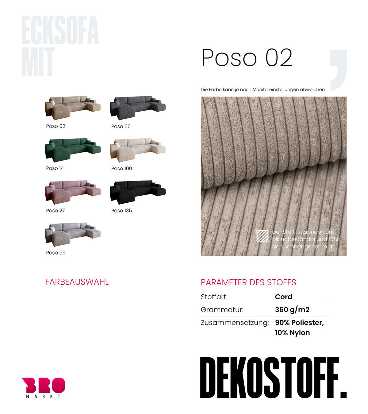 WOHNLANDSCHAFT PUMI mit Schlaffunktion Beige Cord - Beige, Textil (312/82/148cm) - Bromarkt