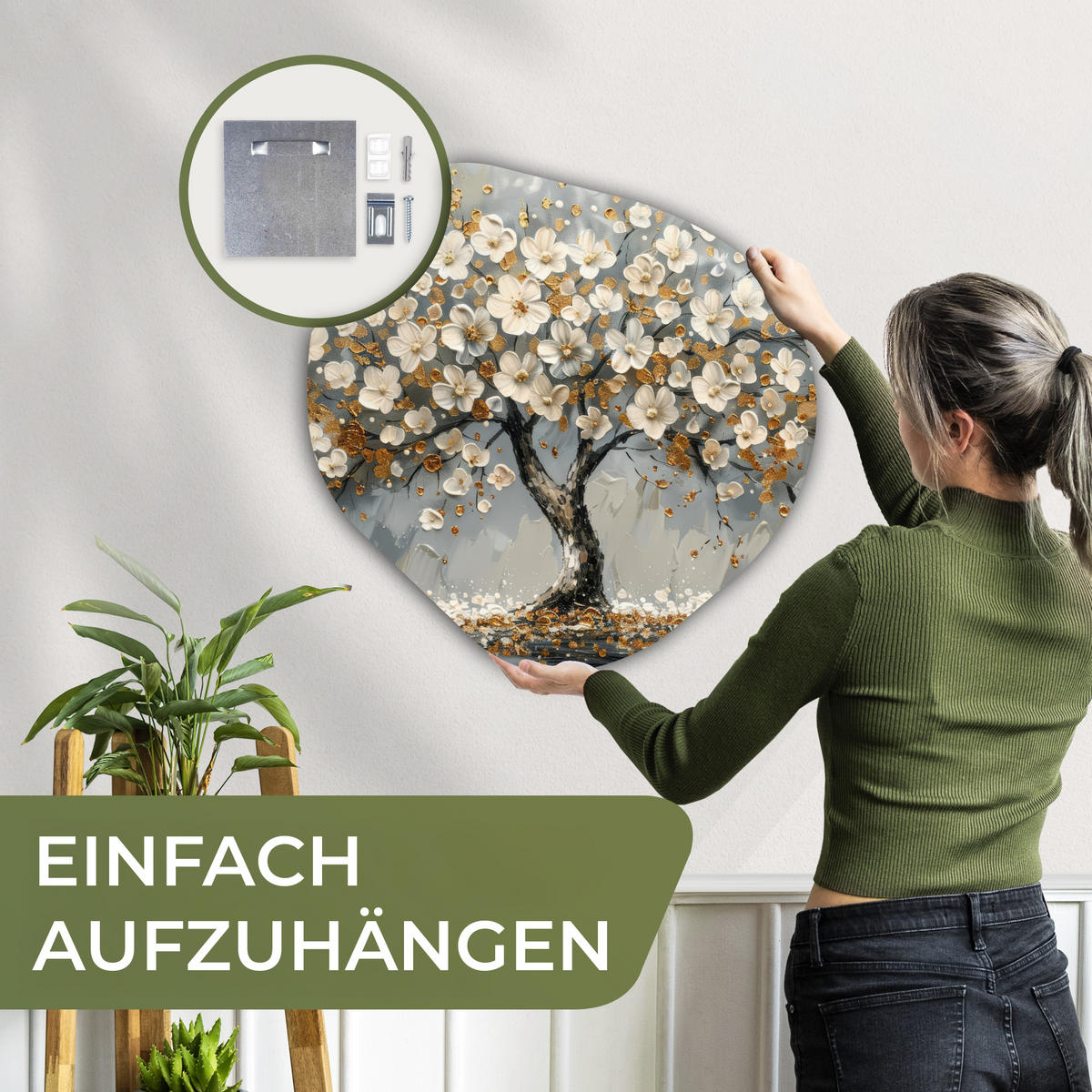 WANDBILD Baum - Gold - Blumen - Abstrakt - Kunst 60x60 cm - Goldfarben, Kunststoff (60/60cm) - MuchoWow