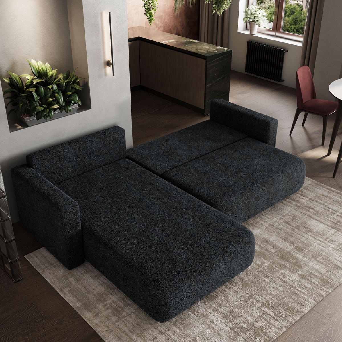 ROHOVÁ SEDAČKA TURIN černá - šedá/černá, dřevo/textil (265/183cm) - MASSENO
