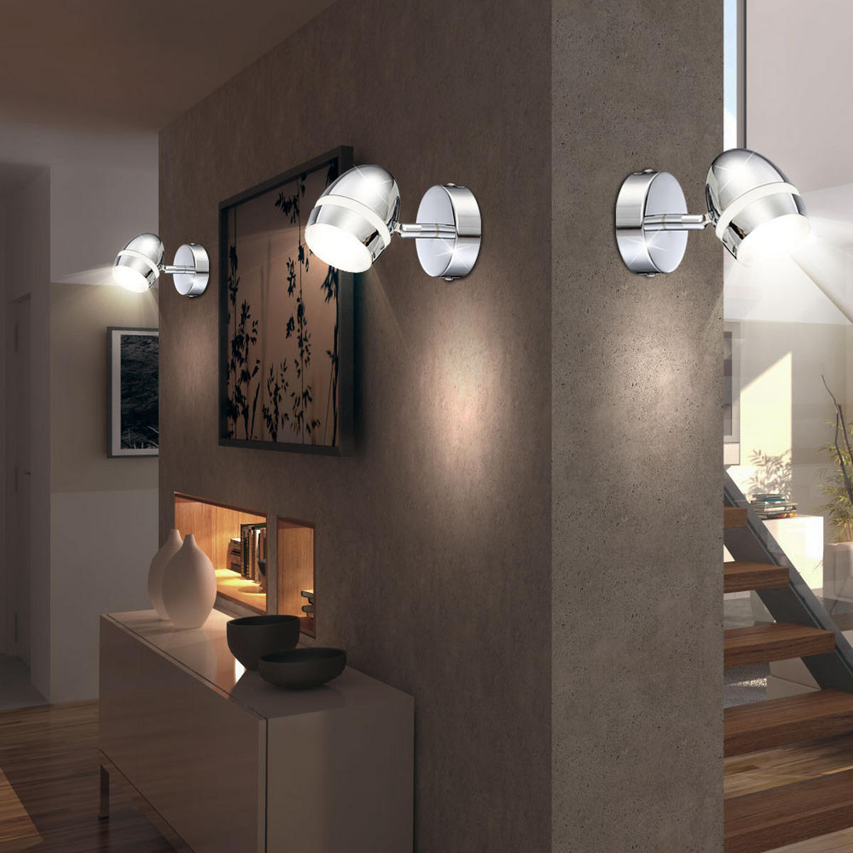 LED WANDLEUCHTE Metall Chrom Silber - Silberfarben, Metall (8/10.5/13.7cm) - Globo Lighting