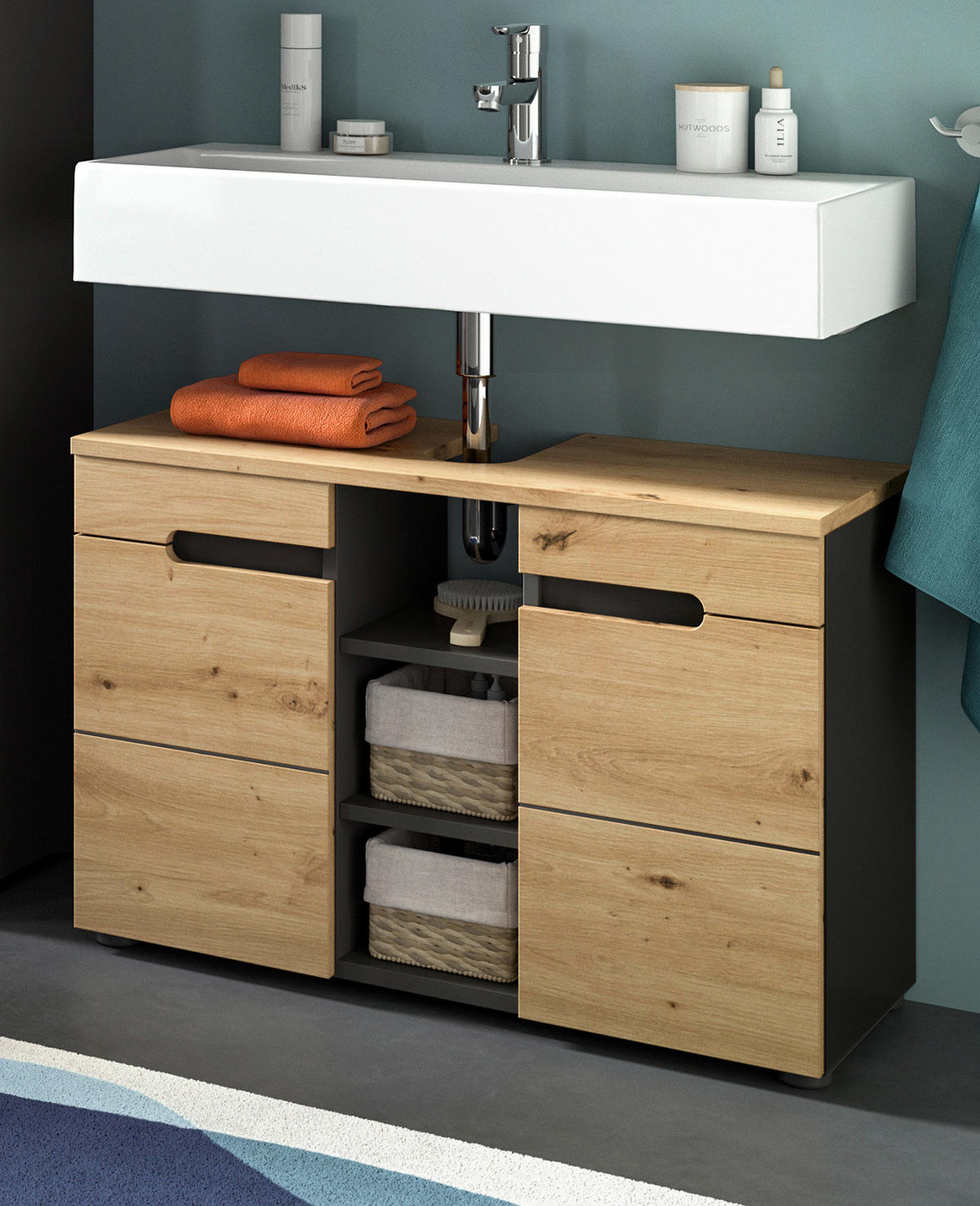 WASCHBECKENUNTERSCHRANK Eiche, grau 80 cm mit Soft-Close - Eiche Artisan/Grau, Holz/Holzwerkstoff (80/55/34cm) - Inn.Furn