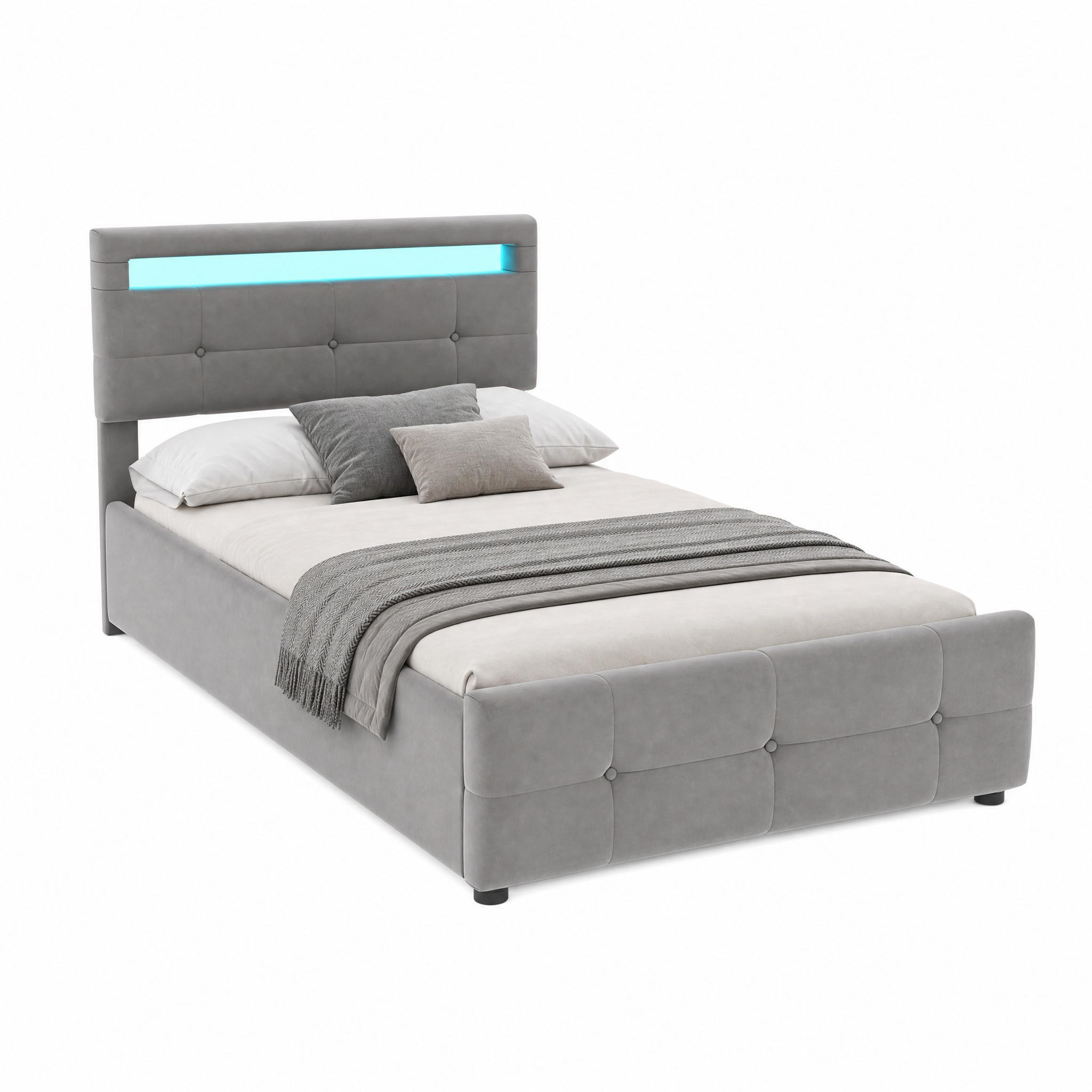 POLSTERBETT mit LED und Stauraum 90x200 cm Samt Grau - Grau, Metall (90/200cm) - Meubliv