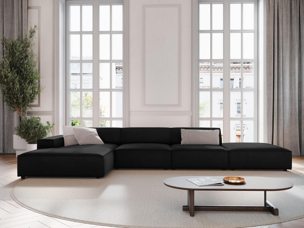 ECKSOFA links Jodie aus Samt schwarz 5 Sitzplätze - Schwarz, Textil (166/341cm) - Micadoni