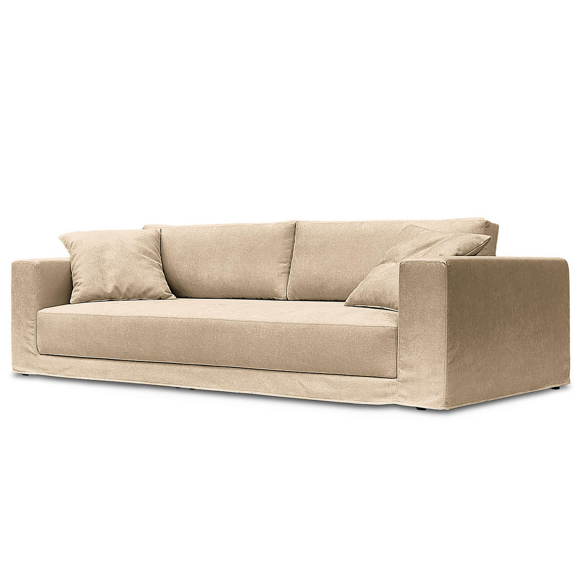BIGSOFA mit Wechselbezug - Webstoff - Beige/Schwarz, Kunststoff/Textil (265/63/122cm) - home24