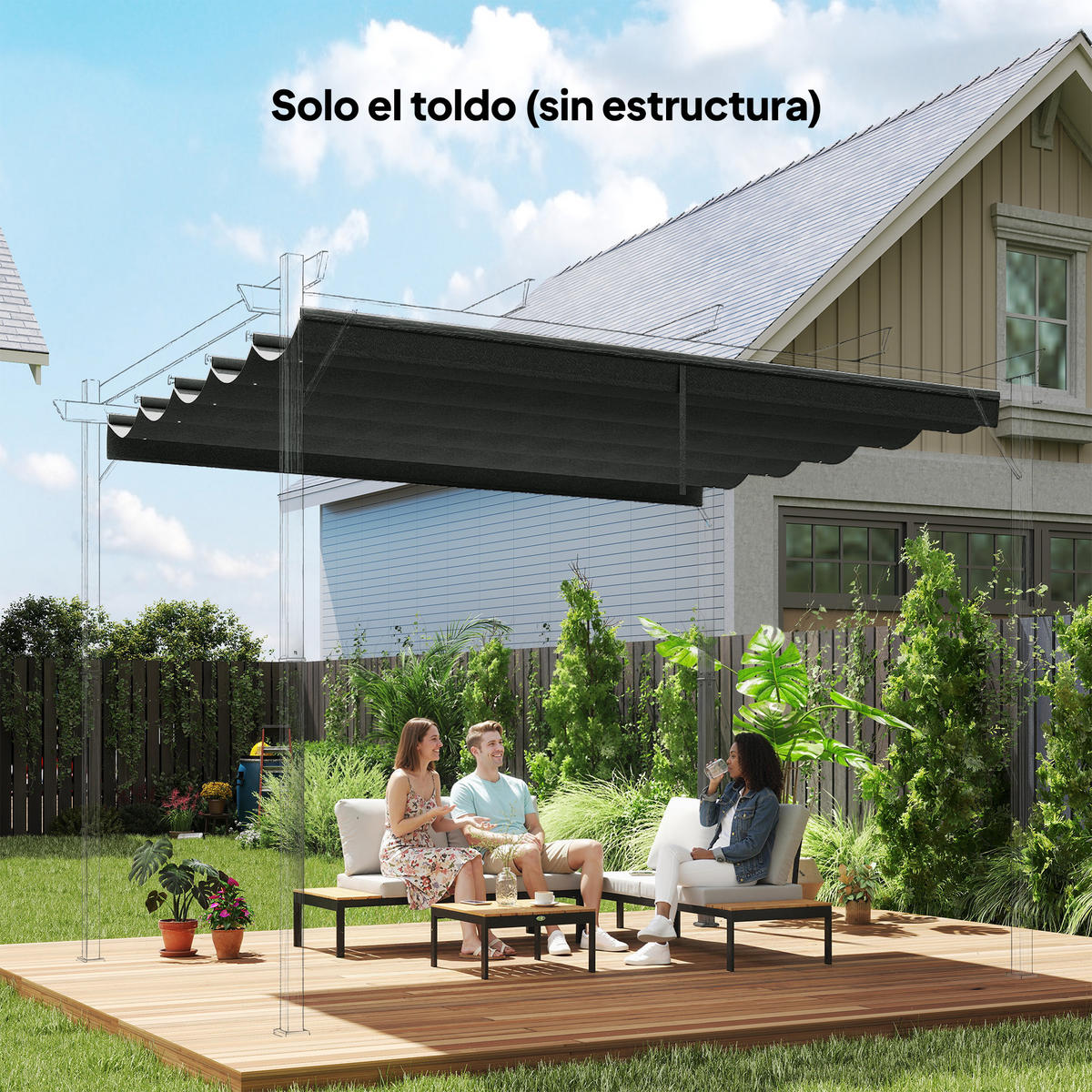 ERSATZDACH, 2,5x2,55 m ausziehbar für 3x3 m Pergola, mit 10 Abflusslöchern, dunkelgrau - Multicolor, Textil (250/6/255cm) - FORIOUS