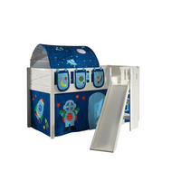 KINDERBETT mit Rutsche Karyl Massivholz Weiß Textilset Astro 4 - Blau/Weiß, Holz (90/200cm) - 58aufmkessel