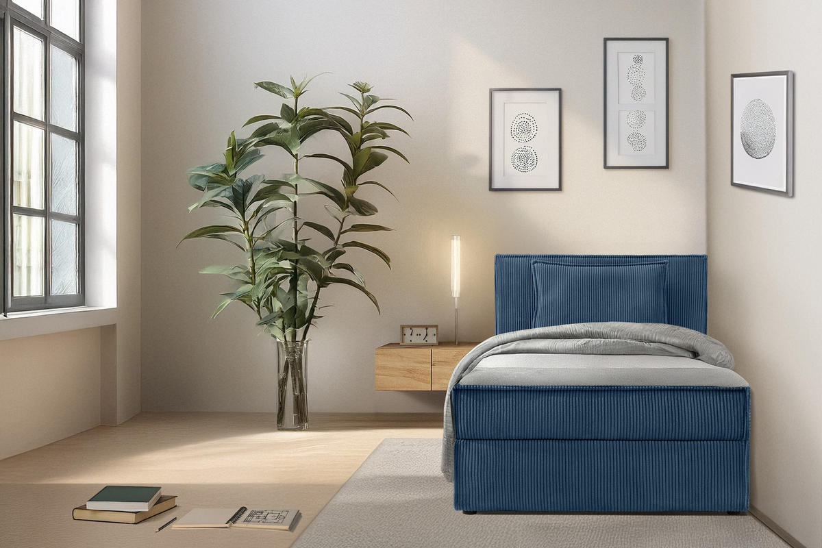 BOXSPRINGBETT ROTI Einzelbett, marineblau - Schwarz/Dunkelblau, Holz/Holzwerkstoff (90/200cm) - KONSIMO®