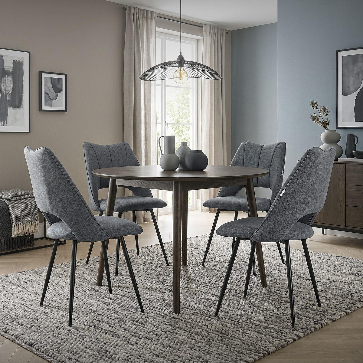 ESSZIMMERSTÜHLE 2ER-SET Grau Stoffbezug - Schwarz/Grau, Textil/Metall (57/89/53cm) - ML-DESIGN