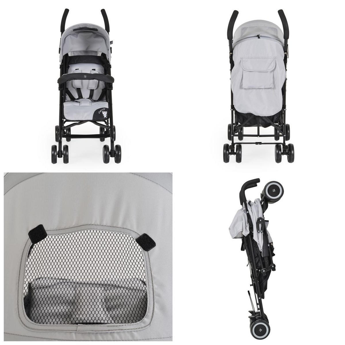 BUGGY Jerry grau schwarz Sonnendach, schwenkbare Vorderräder, EVA-Räder - Hellgrau, Metall (72/47/100cm) - Moni