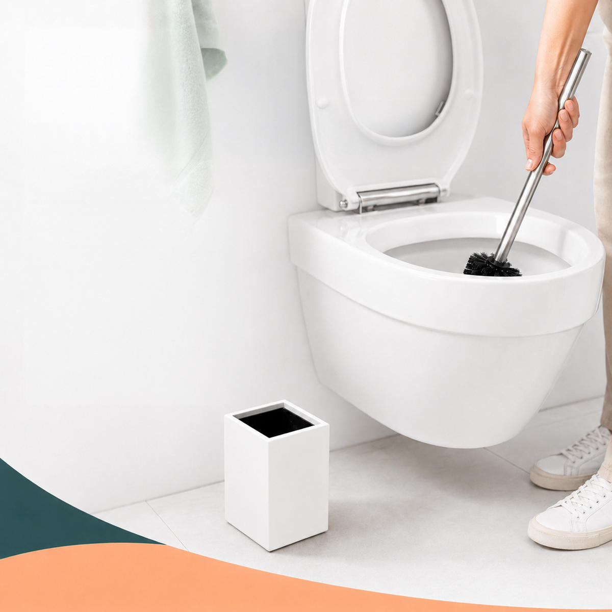 WC-ŠTĚTKA Bílá s držákem bambus - bílá, kov/dřevo (9.5/37/9.5cm) - Relaxdays