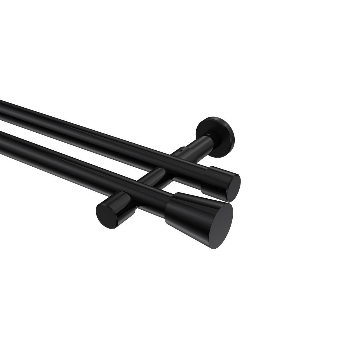 GARDINENSTANGEN-SET Prestige Sitra 200 cm, 2-läufig (ohne Ringe), 20 mm Ø Schwarz - Schwarz, Metall (200cm) - INTERDECO