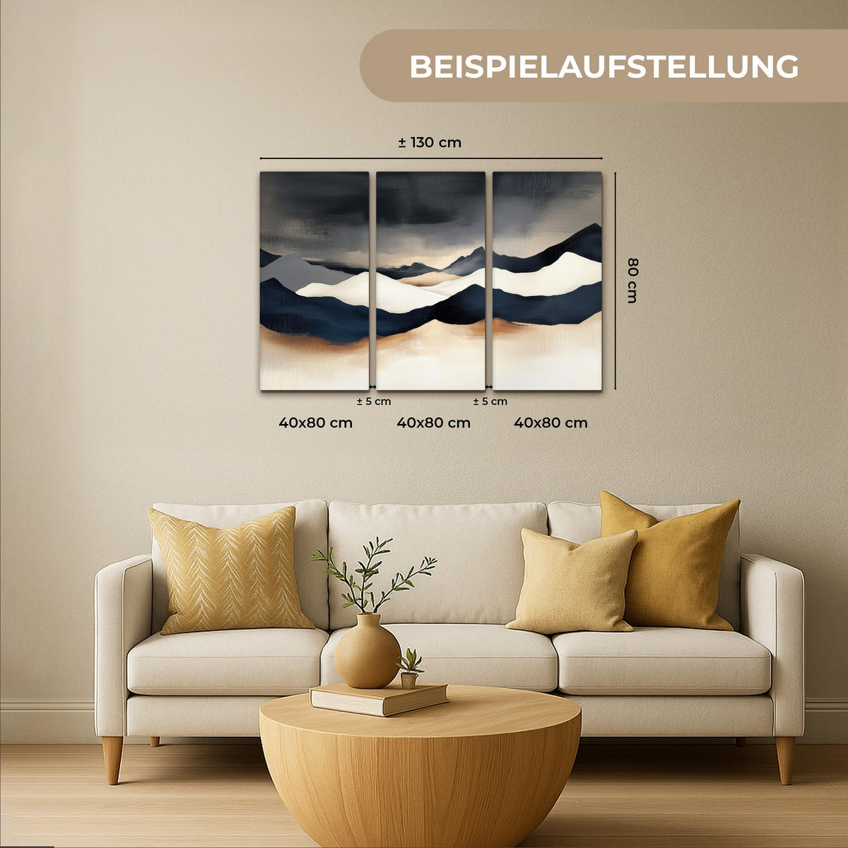 OBRAZ NA PLÁTNĚ 3dílná sada Krajina - abstraktní - moderní 120x80 cm - tmavě modrá, textil (120/80cm) - MuchoWow