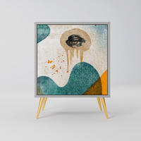 SIDEBOARD ABSTRACT FACES, Grau, 57,5x42x75,5 cm, Goldfarbene Metallfüße - Goldfarben/Multicolor, Holzwerkstoff/Metall (57.5/75.5/42cm) - SpaceRebels