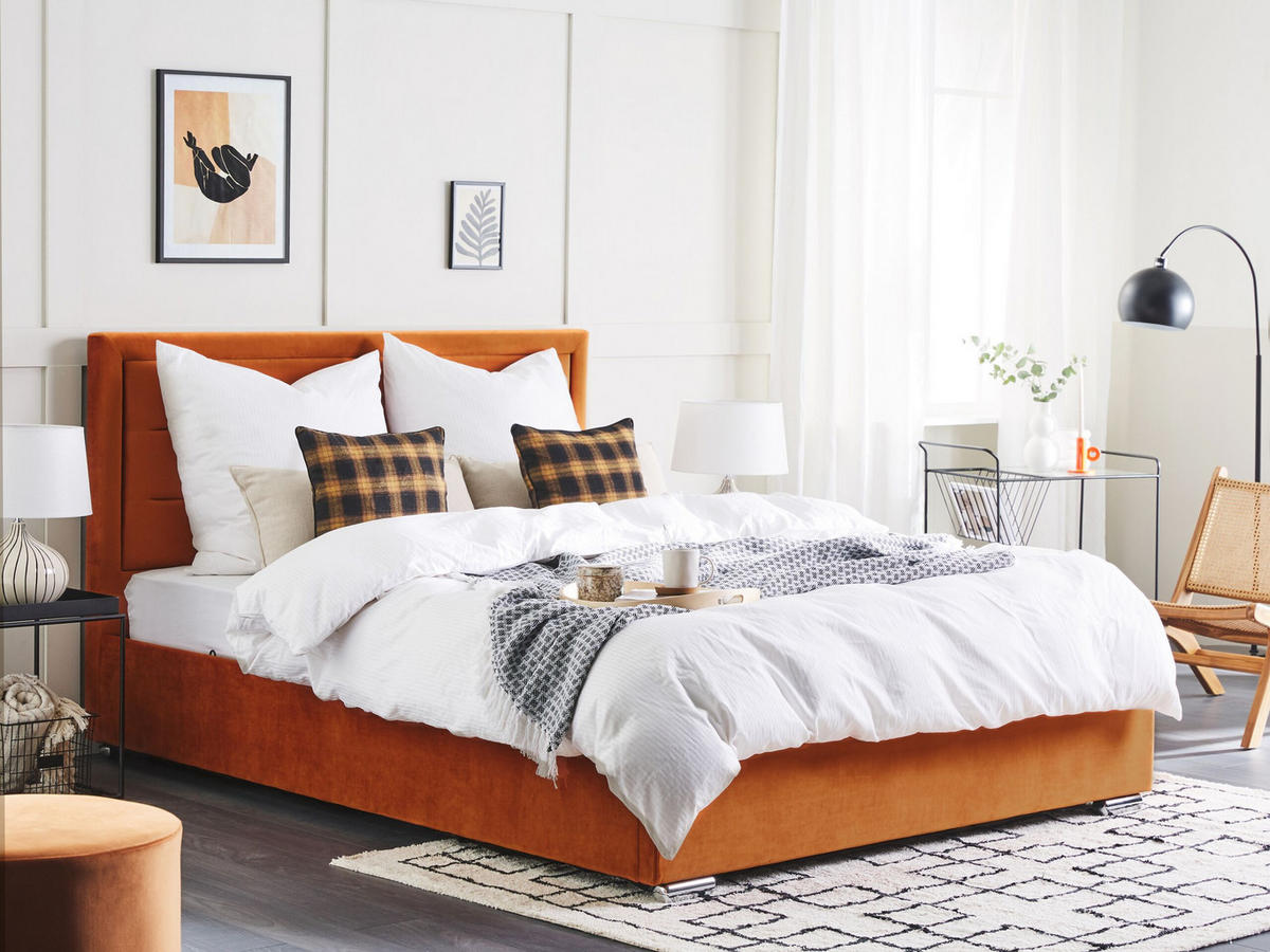 POLSTERBETT 160x200 cm Orange Rouen - Orange, Textil (160/200cm) - Beliani