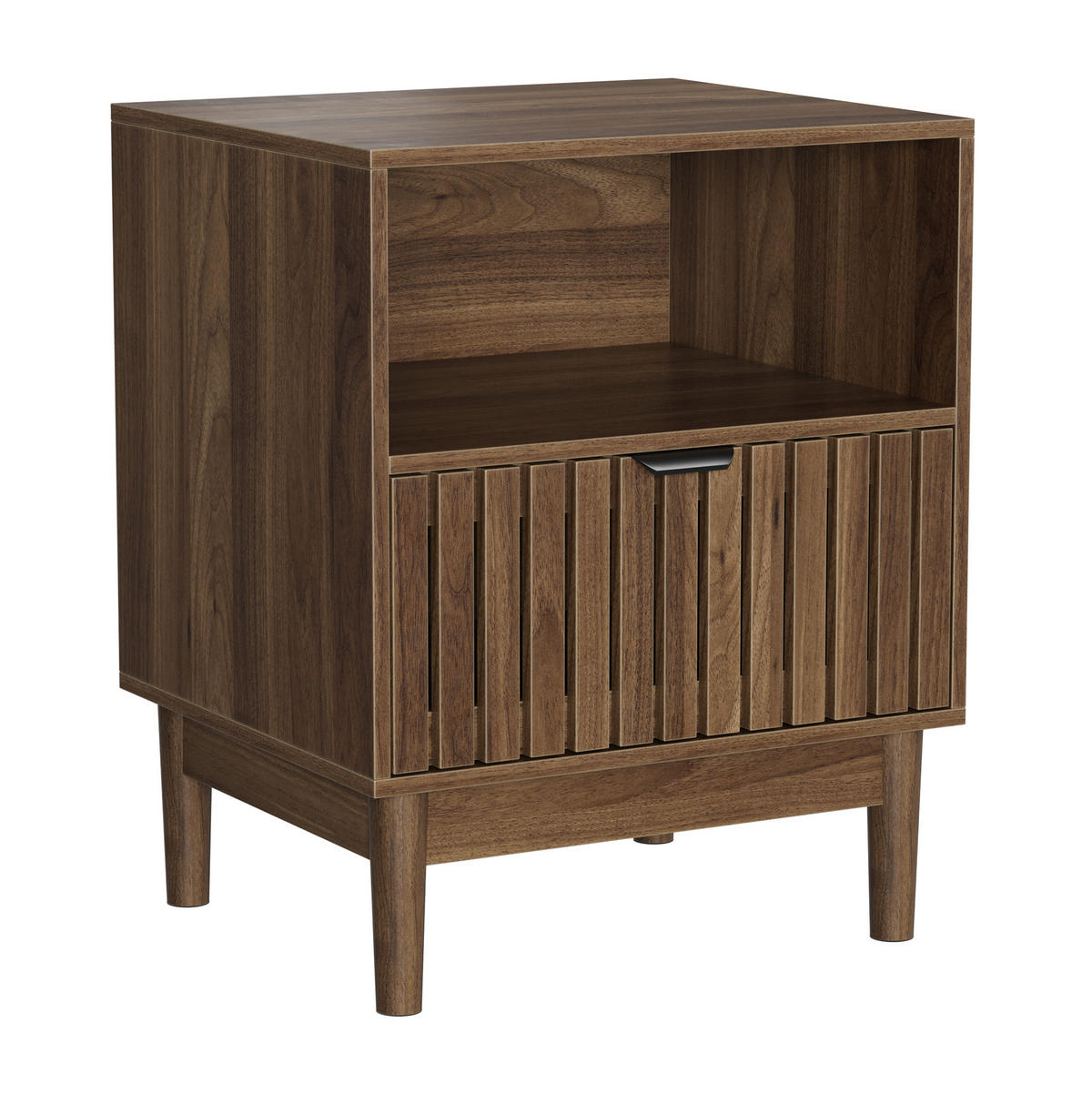 NACHTTISCH aus MDF 45x39x56,5 cm Walnussfarben mit Schublade, offener Ablage und Metallgriff - Walnussfarben, Holzwerkstoff (45/56/39cm) - Modfu