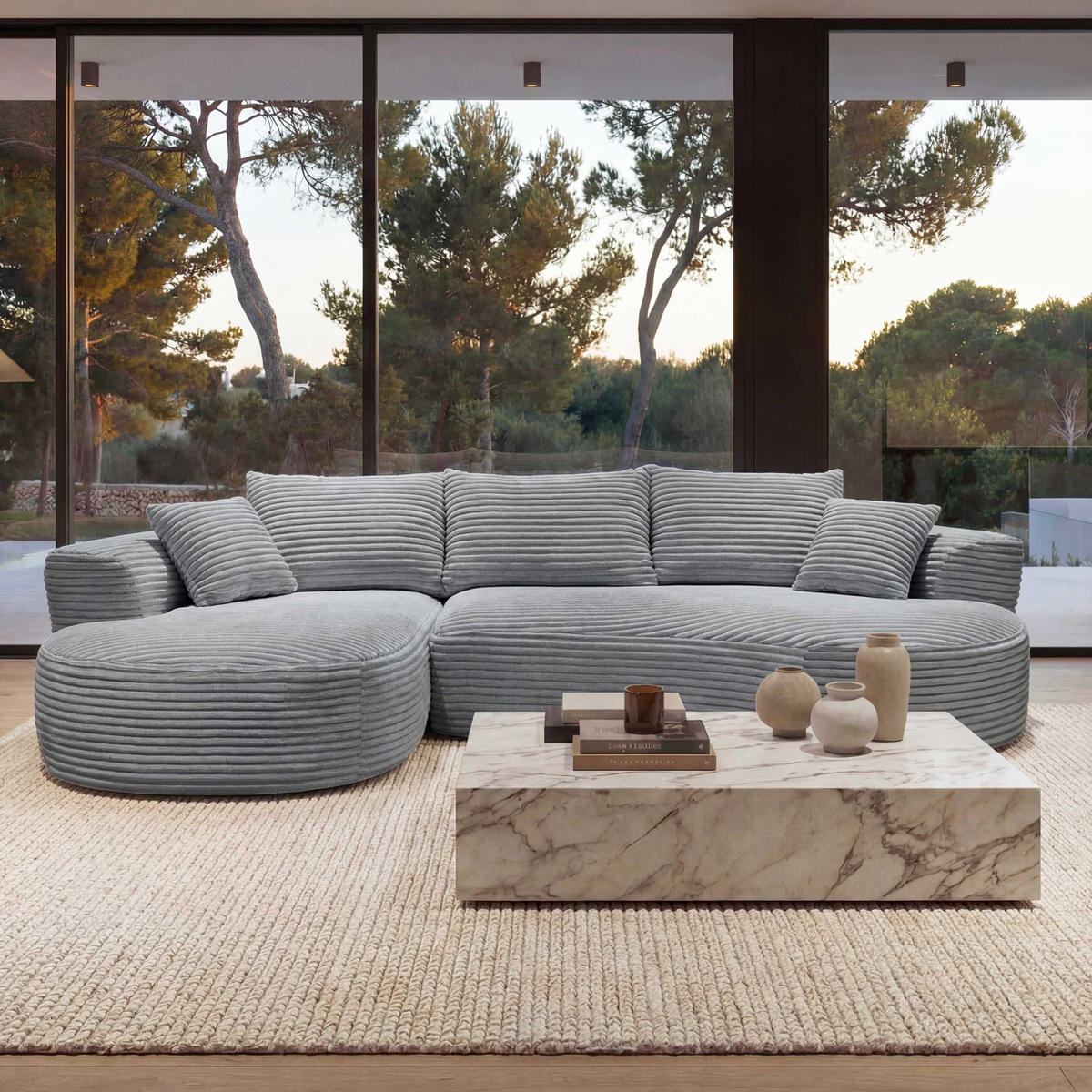 SOFA-GARNITUR Hellgrau - Hellgrau, Textil (296/61/159cm) - MCW