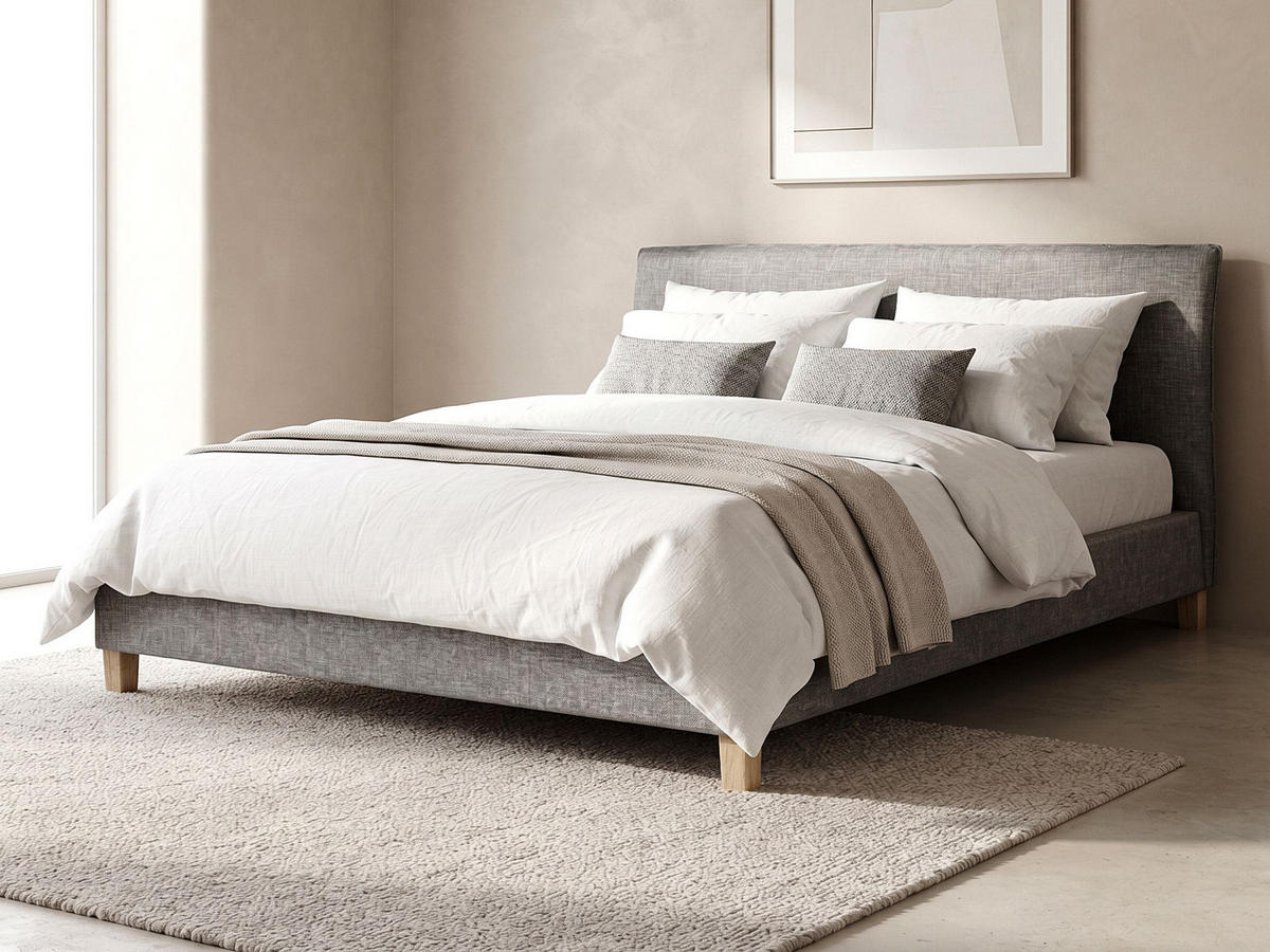 POLSTERBETT mit Lattenrost 160x200 cm Grau Sennez - Hellgrau, Textil (160/200cm) - Beliani