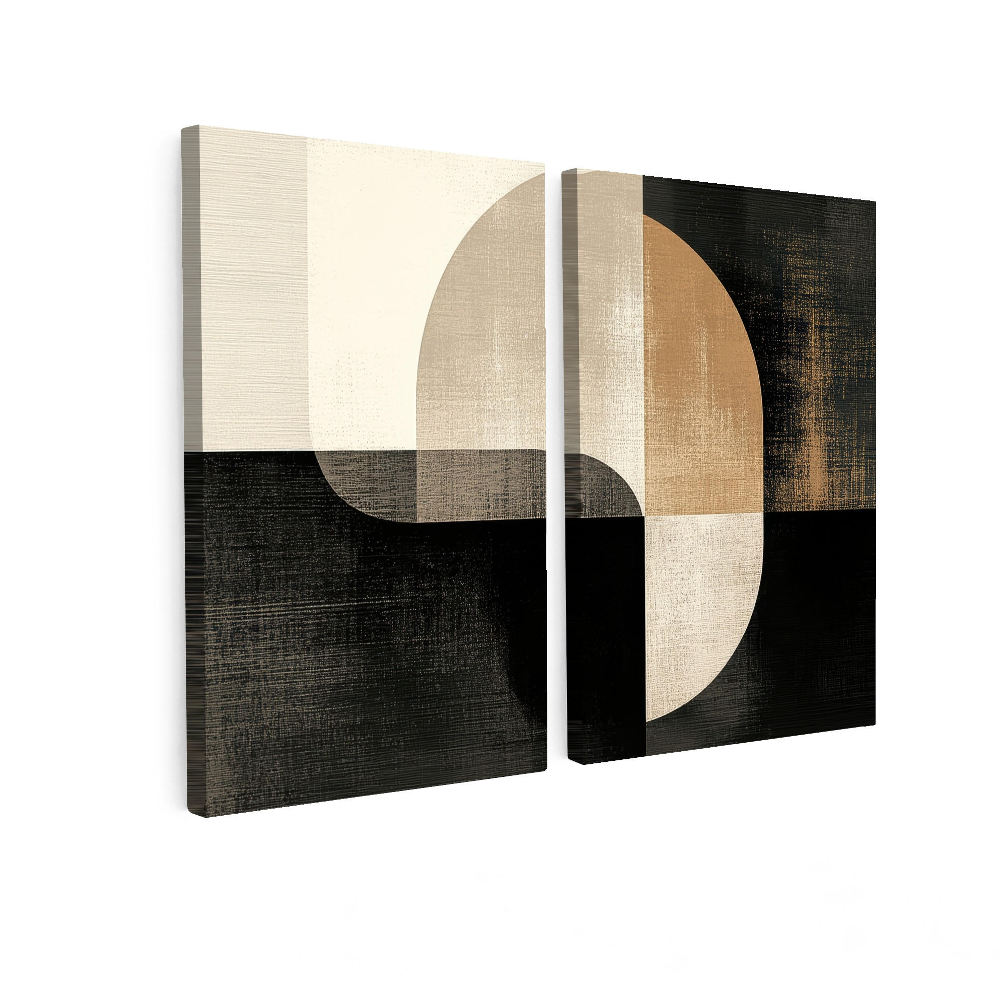 OBRAZ NA PLÁTNĚ 2dílná sada Tvary - abstraktní - zlaté 80x60 cm - černá, textil (80/60cm) - MuchoWow