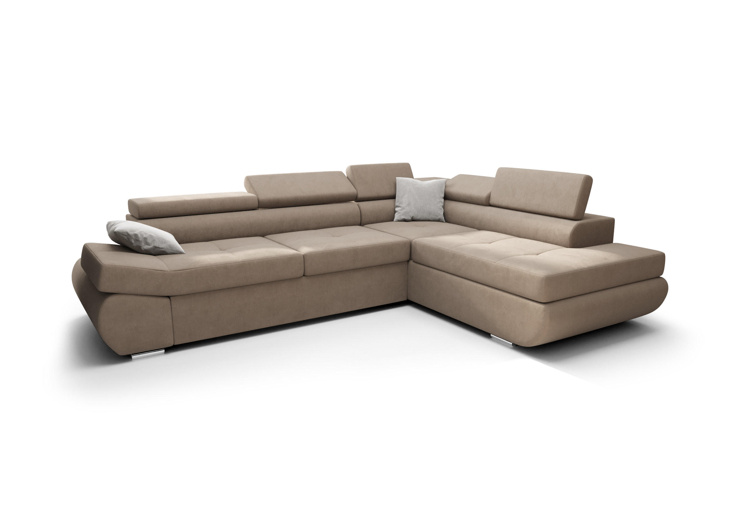 ECKSOFA KONGO RBN03, Eckcouch in L-Form mit Schlaffunktion, Farbe: Beige, Velourstoff, Ottomane Rechts - Beige, Textil (280/200cm) - O-Sofa