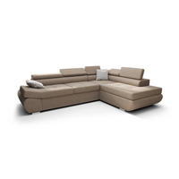 ECKSOFA KONGO RBN03, Eckcouch in L-Form mit Schlaffunktion, Farbe: Beige, Velourstoff, Ottomane Rechts - Beige, Textil (280/200cm) - O-Sofa