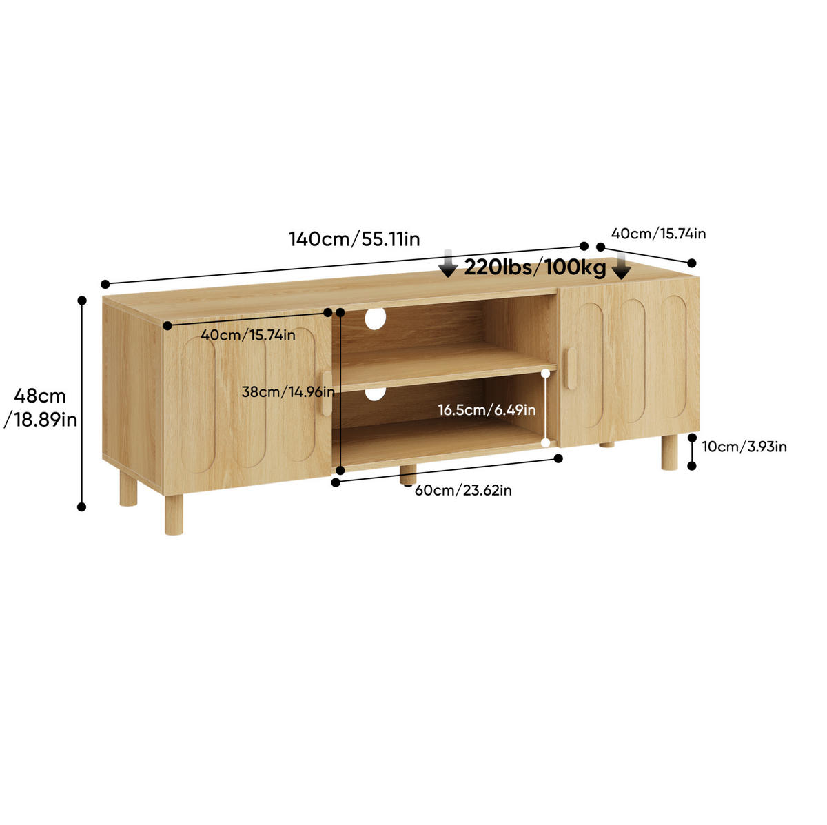 TV-LOWBOARD 140/40/48 cm eichefarben aus MDF mit Stauraum - Eichefarben, Holzwerkstoff (40/46/140cm) - OKWISH