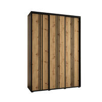 SCHWEBETÜRENSCHRANK 235,2/180/60 3-türig - Schwarz/Eiche Artisan, Holz/Metall (180/235/60cm) - Abiks Möbel