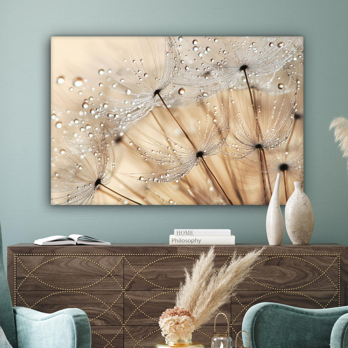 LEINWANDBILD Löwenzahn - Abstrakt - Natur - Beige Wohnzimmer Groß 120x80 cm - Braun, Textil (120/80cm) - MuchoWow