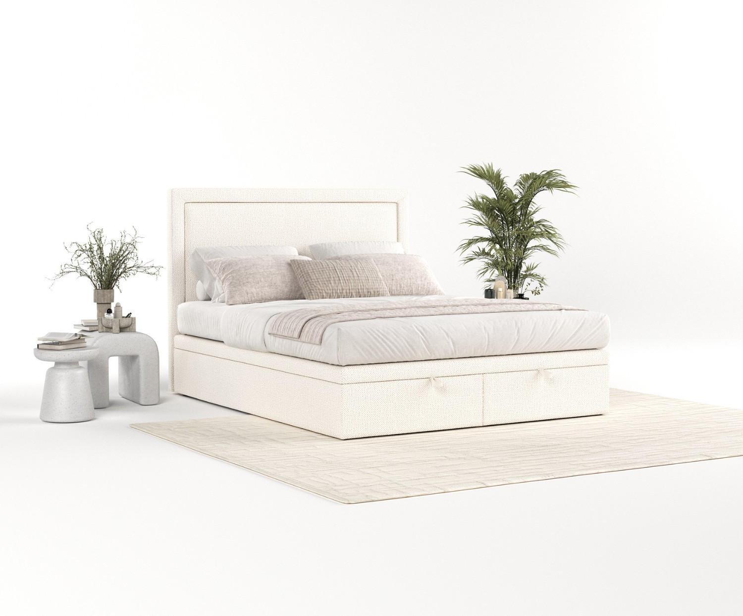 POLSTERBETT Salma mit Stauraum 200/200 cm Creme im Alta Stoff - Creme/Schwarz, Holz/Holzwerkstoff (200/200cm) - AltaBeds