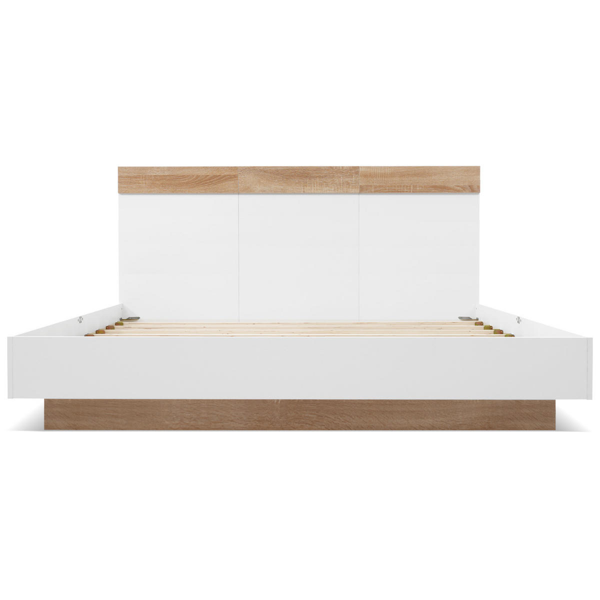 BETT 140/200 cm in Weiß & Sonoma-Eiche mit Lattenrost Holzwerkstoff Schwebebett - Eichefarben/Weiß, Holzwerkstoff (140/200cm) - STILVORA