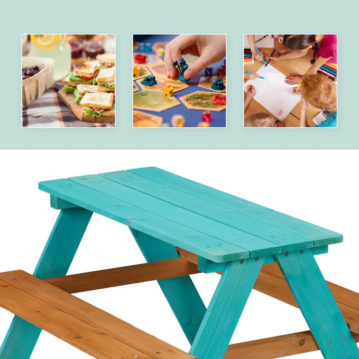 KINDERSITZGRUPPE - Türkis, Holz - Relaxdays