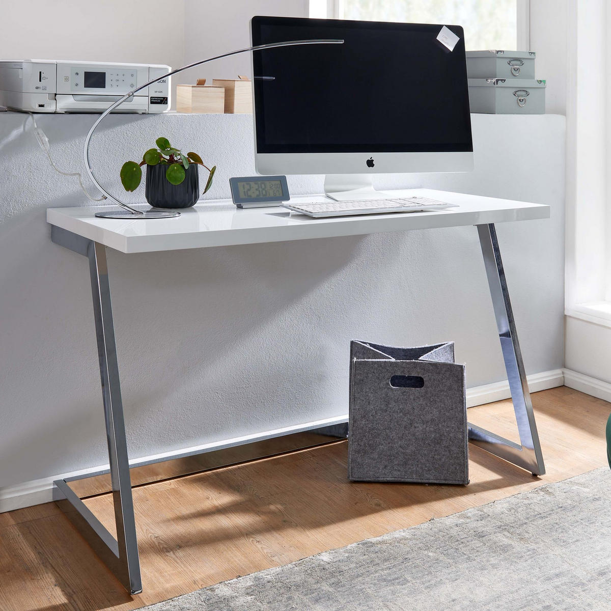 SCHREIBTISCH Hochglanz Metallgestell SARNOT, Silber 120x55x76 cm - Silberfarben, Holz/Metall (55/120/76cm) - KADIMA DESIGN