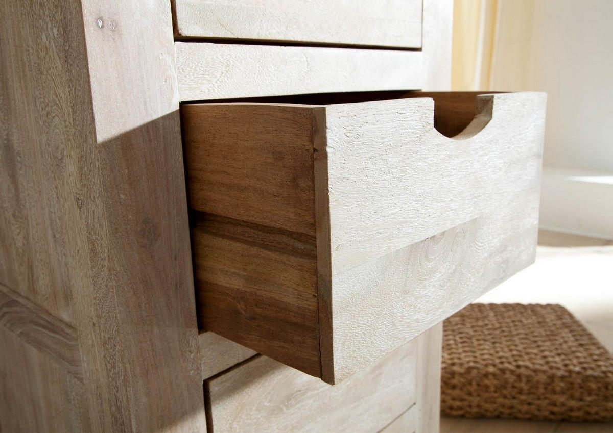 KOMMODE Akazie 45x40x100 white stone getüncht NATURE WHITE #54 - Beige, Holz (45/100/40cm) - Massivmoebel24