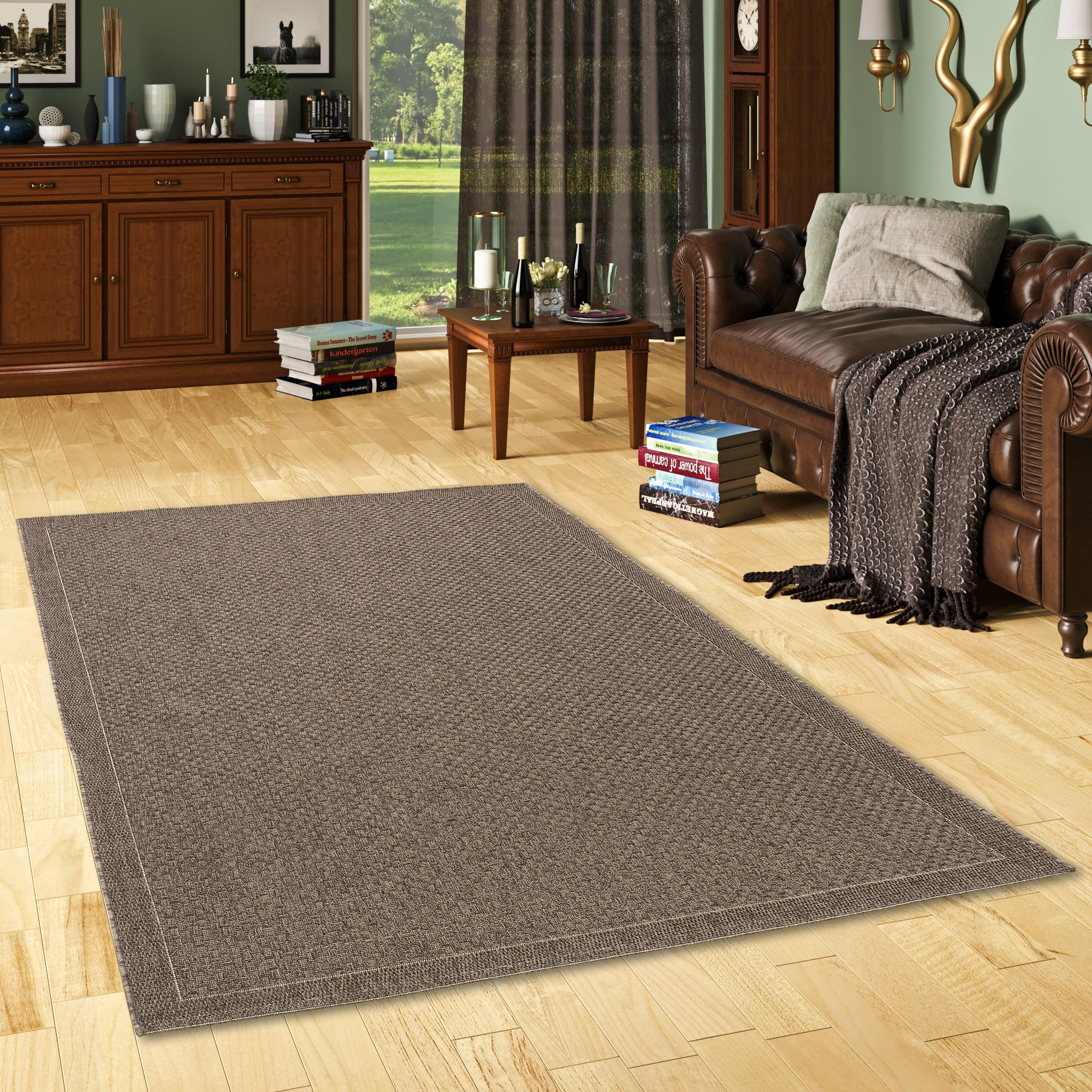 IN & OUTDOOR TEPPICH NATUR PANAMA BORDÜRE - Dunkelbraun, Textil (120/170cm) - Pergamon