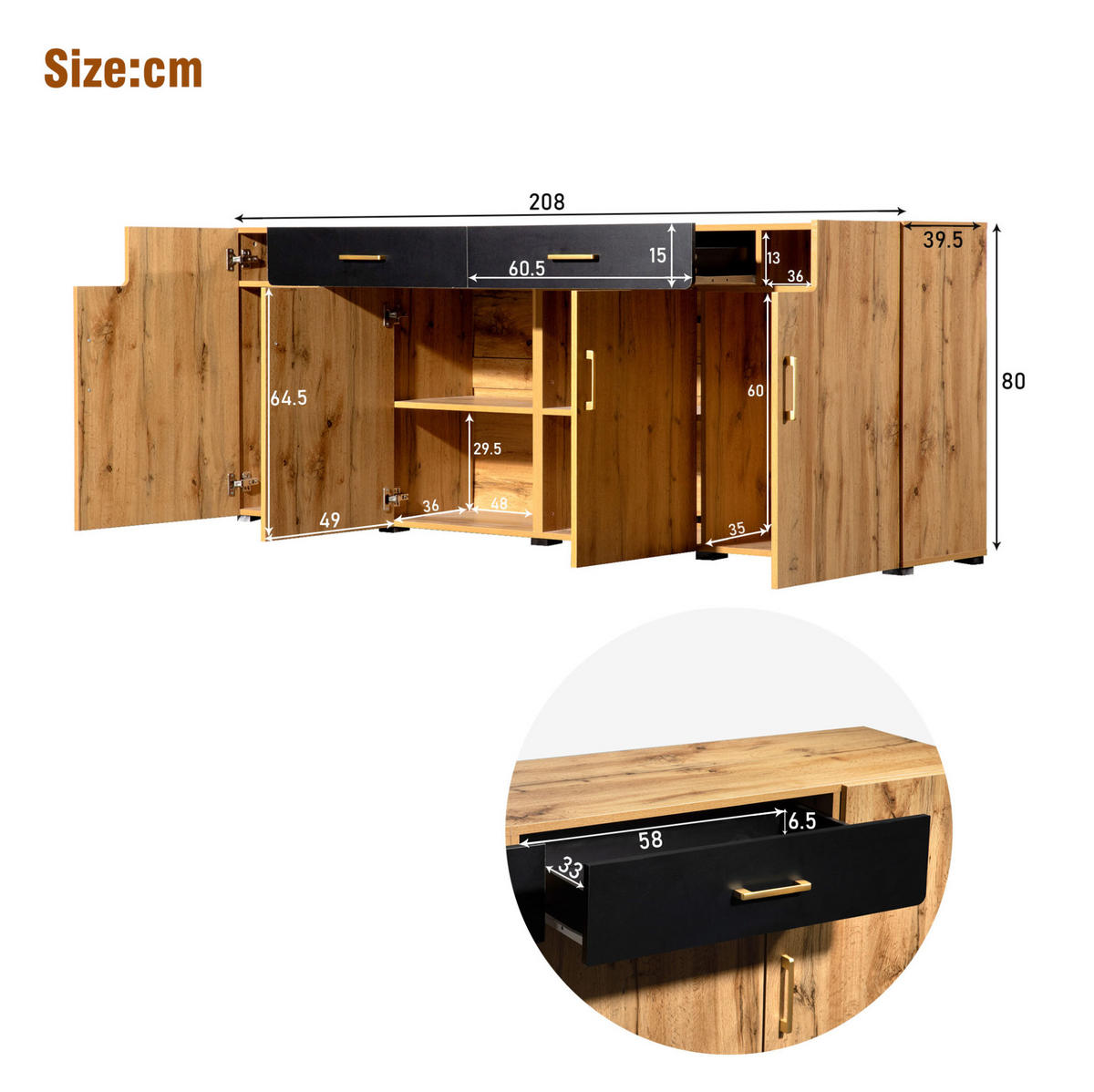 SIDEBOARD 208/39,5/80 cm in Braun/Weiß mit 4 Türen und 2 Schubladen - Braun, Holzwerkstoff (208/80/39.5cm) - Flora Grace