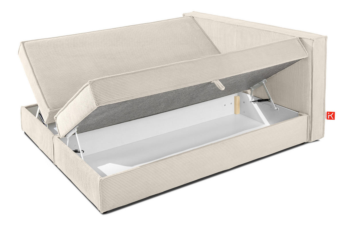 BOXSPRINGBETT ROTI mit Stauraum, ecrufarben - Ecru/Schwarz, Holz/Holzwerkstoff (140/200cm) - KONSIMO®