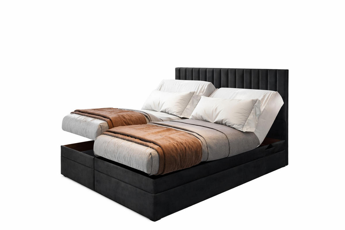 BOXSPRINGBETT ADÈLE 140x200 cm - elektrische Bett mit Matratze + Tooper und Bettkasten - Schwarz - 140x200 cm - Schwarz, Textil (140/200cm) - Trada