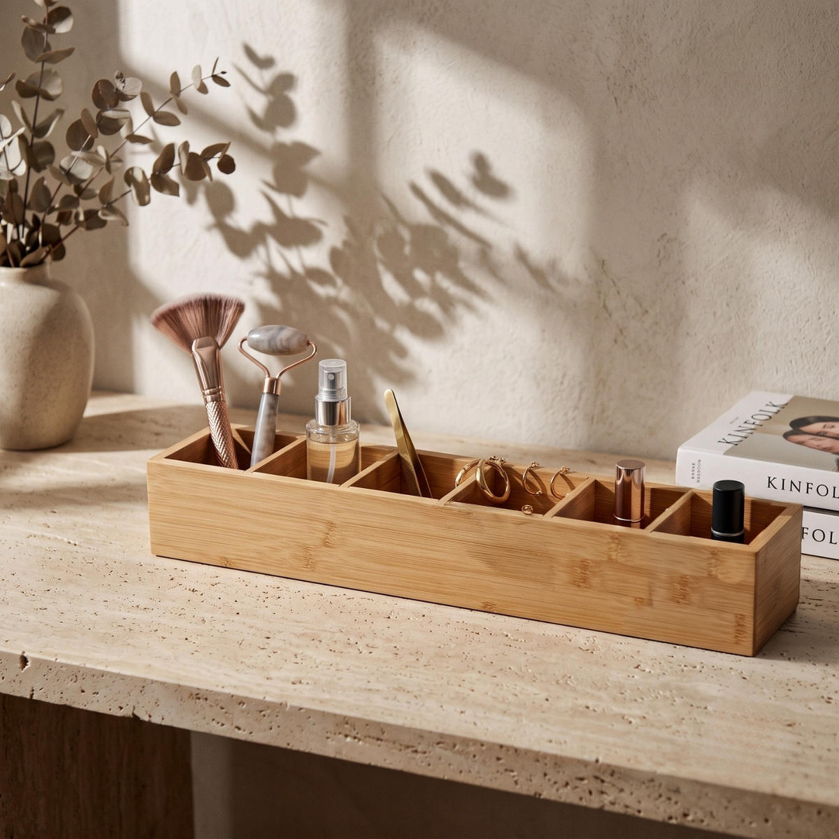 SCHREIBTISCHORGANIZER Bambus 38/8/7 cm - Beige, Naturmaterialien (38/8/7cm) - BOXIMO