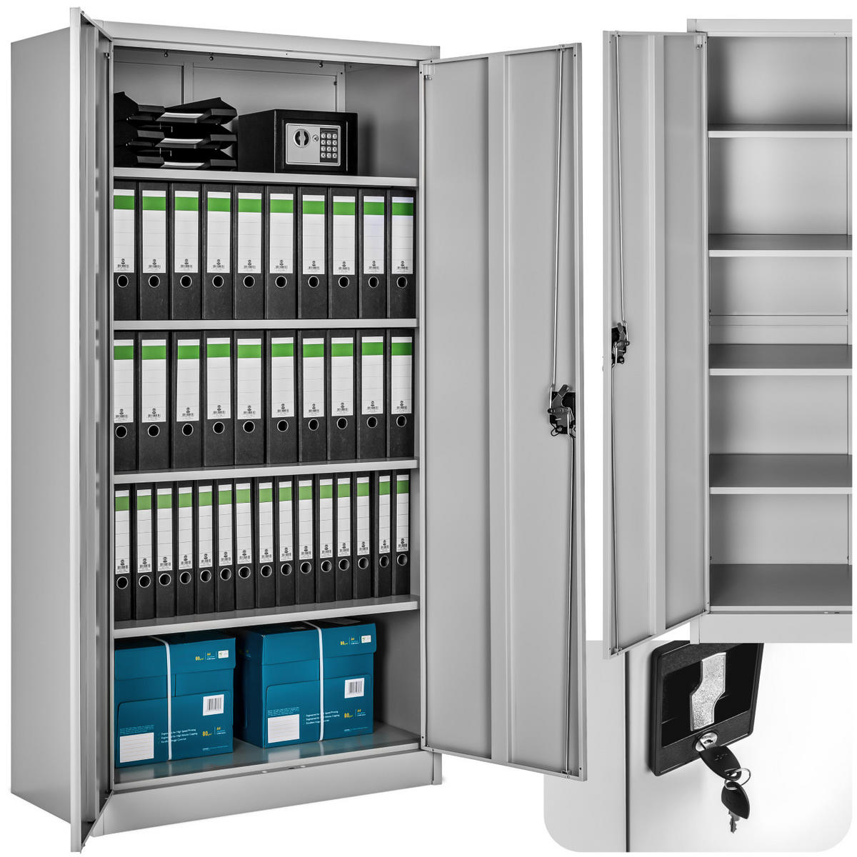 AKTENSCHRANK Blain,180 x 80 x 40 cm,grau - Grau, Metall (40/180/80cm) - tectake