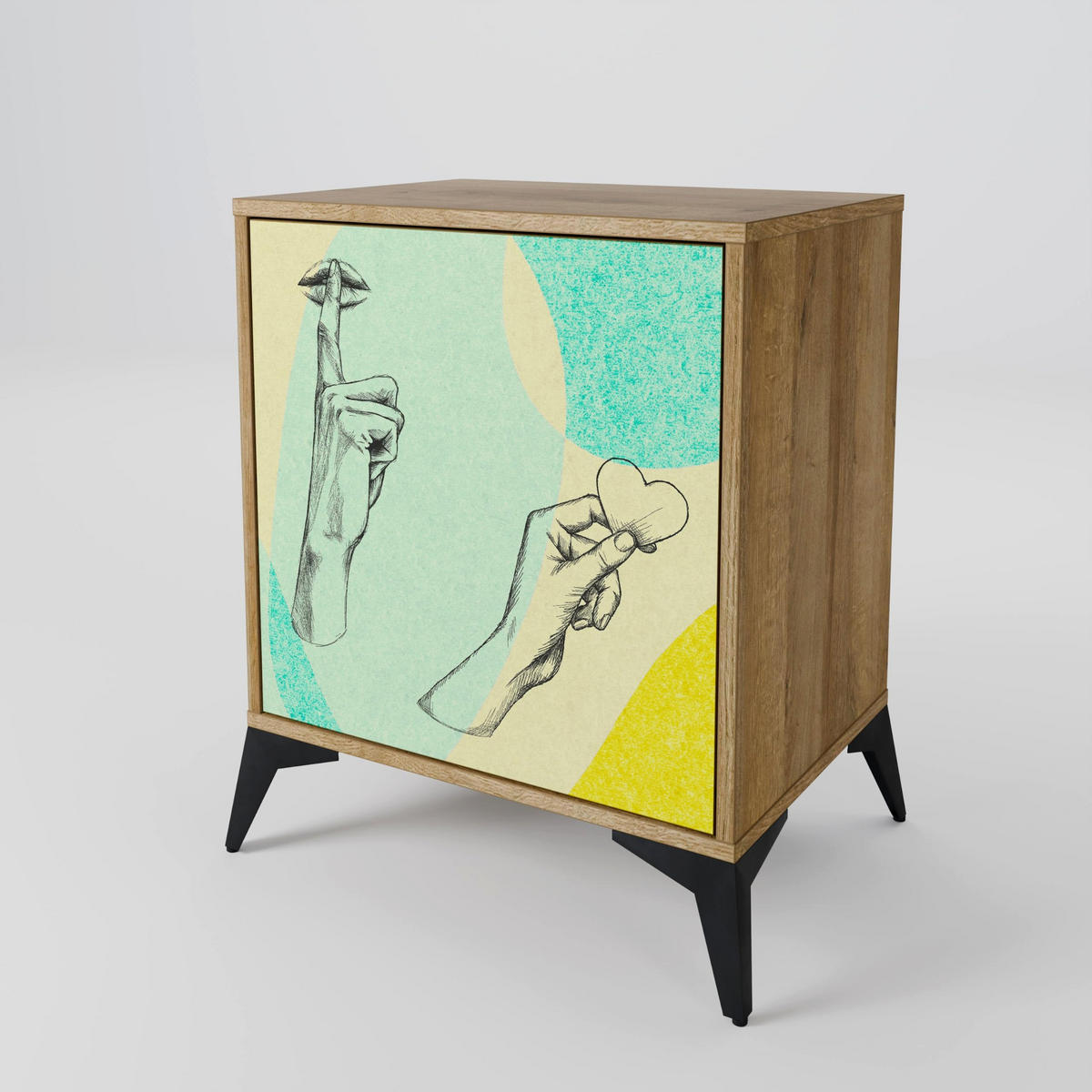 SIDEBOARD BODY LANGUAGE, Eichefarben, 57,5x42x77,5 cm, Schräge Buchenholzfüße - Eichefarben/Buchefarben, Holzwerkstoff/Buchenholz (57.5/77.5/42cm) - SpaceRebels
