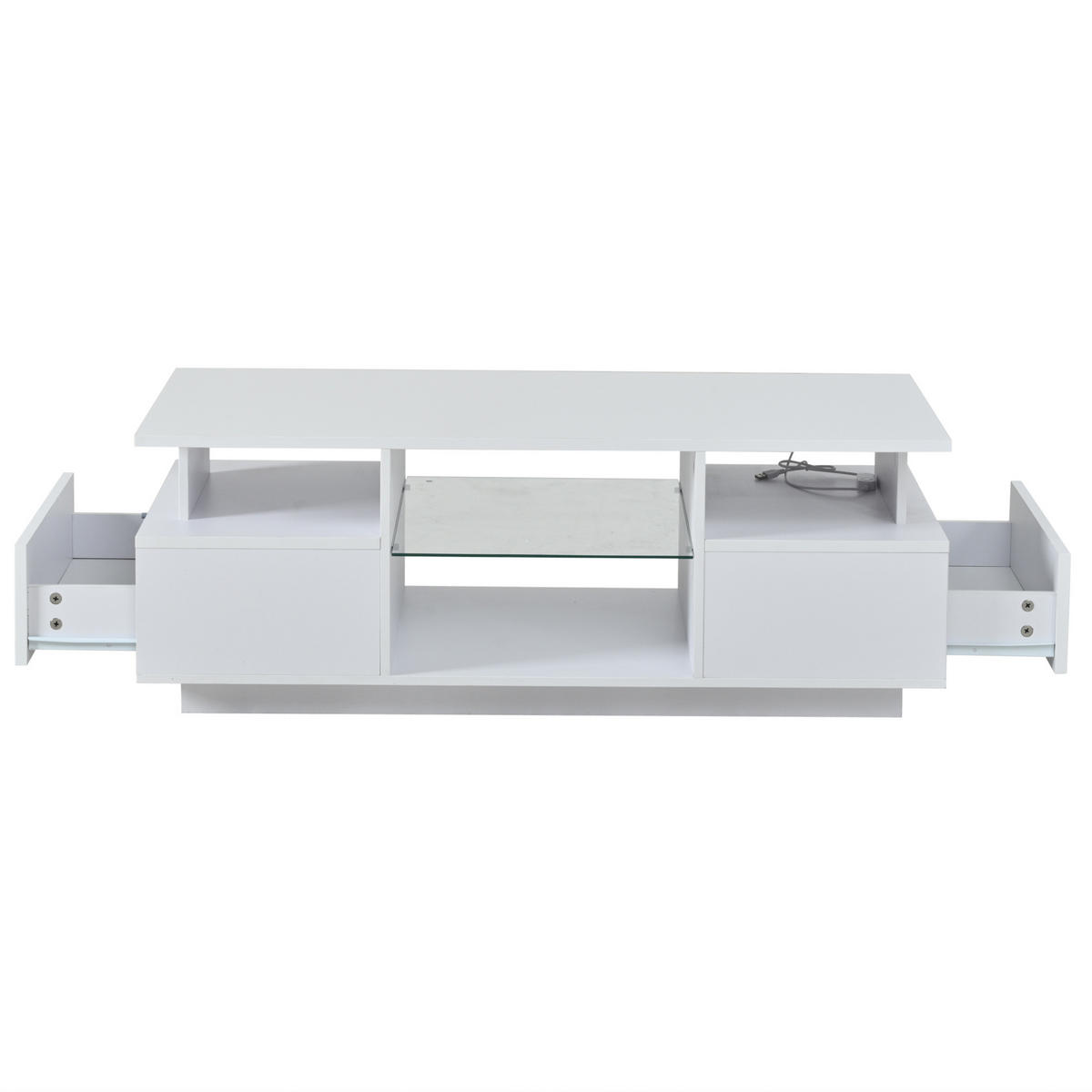 COUCHTISCH 100/50/36 cm mit 2 Schubladen, Glasablagen und LED-Beleuchtung in Hochglanz, Weiß - Weiß, Holzwerkstoff (100/50/36cm) - Redom
