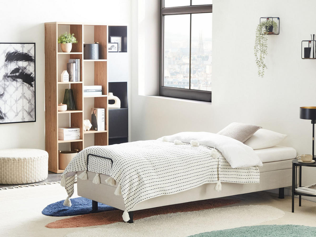 VERSTELLBARES-BETT 80/200 cm Hellbeige Duke II - Beige/Schwarz, Textil (80/200cm) - Beliani