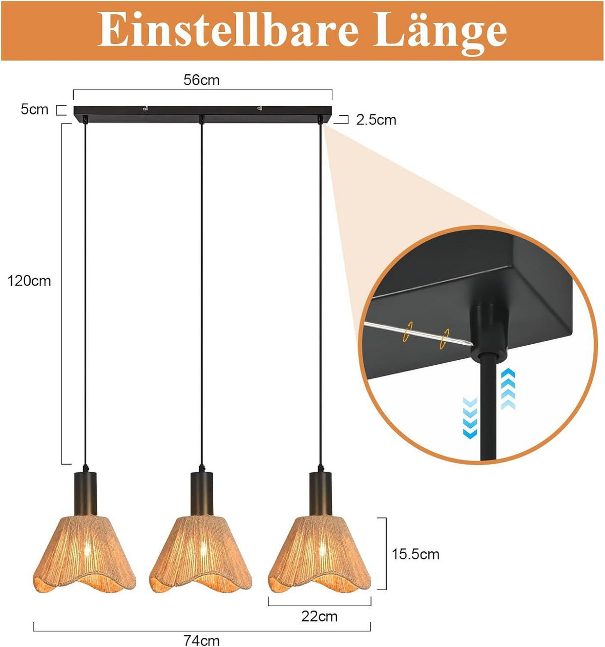 PENDELLEUCHTE ASCHAFFENBURG Ⅲ 74/56/120 cm - Schwarz, Metall (74/56/120cm) - Nettlife