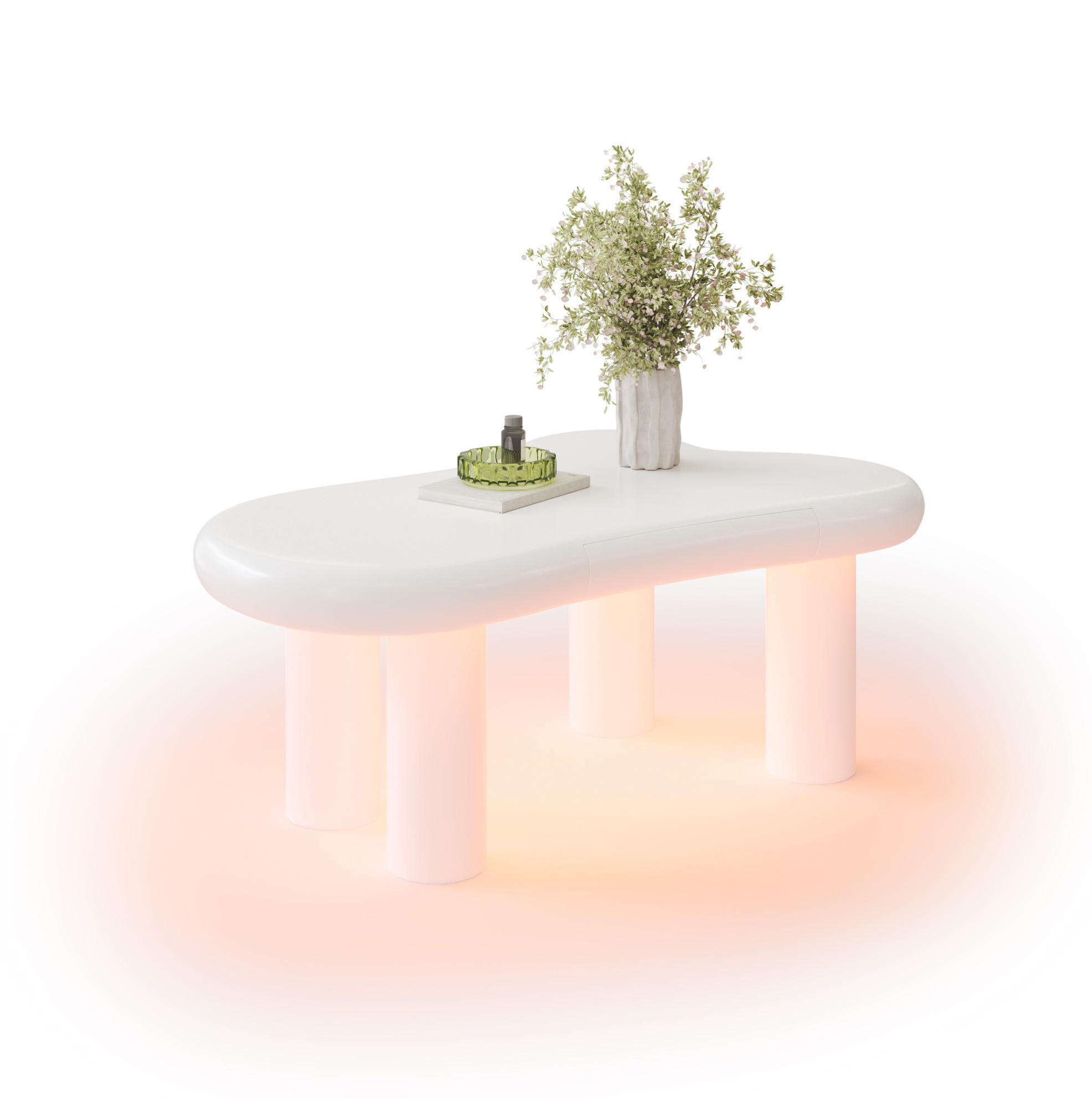 COUCHTISCH aus MDF 98x65,5x40 cm in Weiß mit LED-Beleuchtung & Schublade - Weiß, Holzwerkstoff (98/65.5/40cm) - Modfu