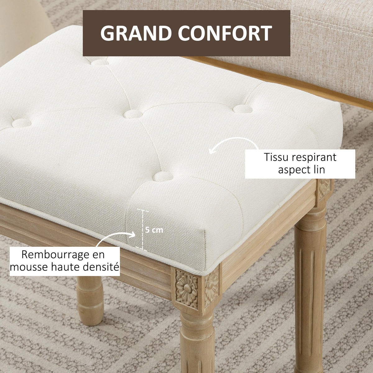 HOCKER DE-16439 gepolstert mit Knopfheftung im Landhausstil Beige - Beige, Textil (32/46.5/42cm) - ComfortXL