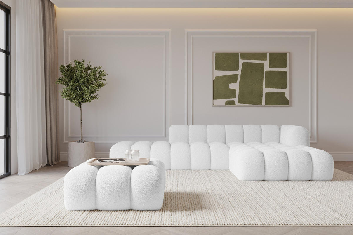 TABURET OLEA-PUF 91x87x44 cm Bílá Buklé - bílá/černá, kompozitní dřevo/textil (91/44/87cm) - ALTDECOR