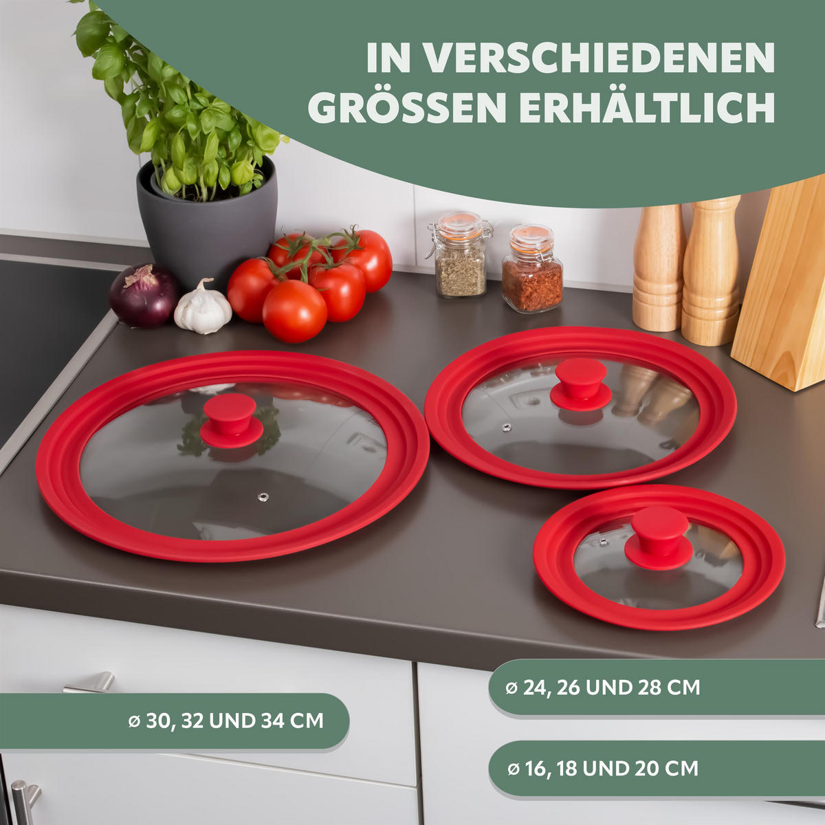 UNIVERSAL-GLASDECKEL, rot, Silikon, Edelstahl - Rot, Glas (34/34/6cm) - bremermann