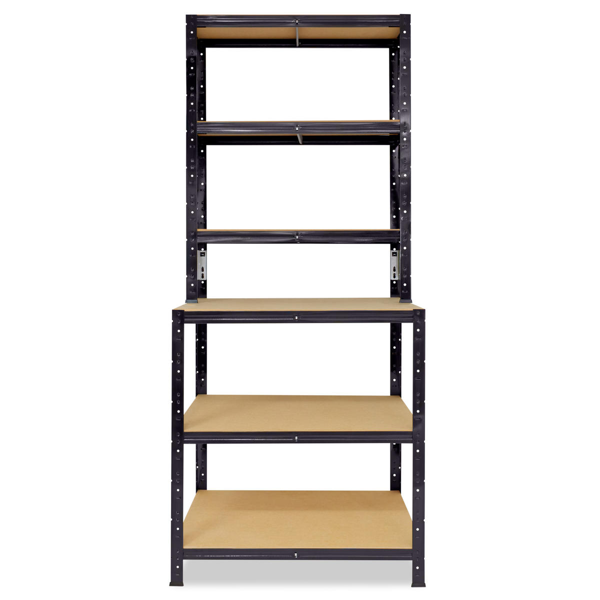 WERKBANK Regal BLACK 190x80x60 cm in schwarz mit 6 Böden und 145 kg Traglast pro Boden - Schwarz, Metall (80/190/60cm) - shelfplaza